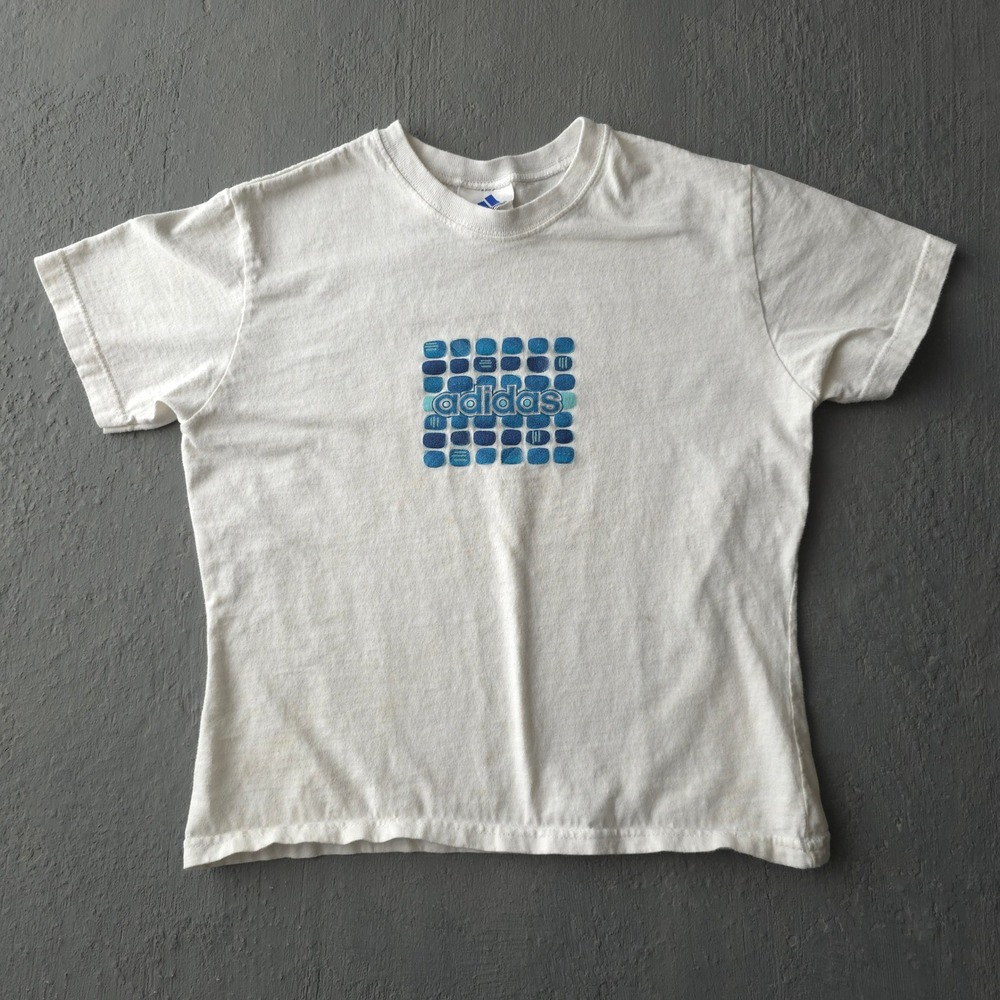 Vintage 90s Adidas White T-shirt Small Graphic Print Made in USA